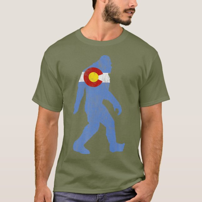 Retro State Flag Colorado Bigfoot Silhouette T-Shirt (Vorderseite)