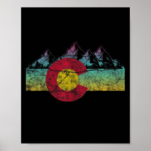 Retro State Flag Colorado Rocky Berge Skifahren Poster