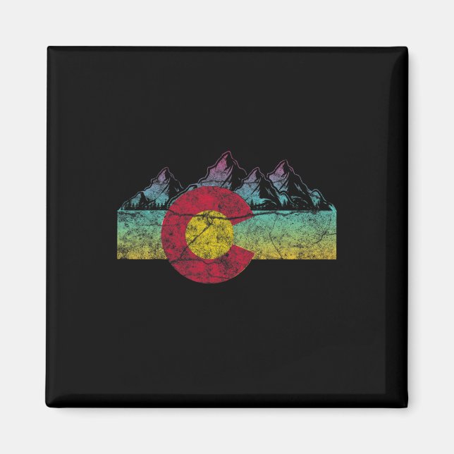 Retro State Flag Colorado Rocky Mountains Skiing A Magnet (Vorne)