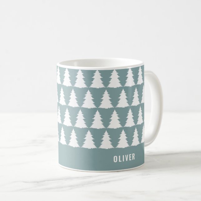 Retro staubige blaue Weihnachten Moderne Minimal e Kaffeetasse (VorderseiteRechts)