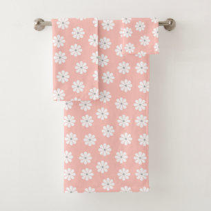 Retro Staubiges Rosa Weiße Gänseblümchen Blumenmus Badhandtuch Set