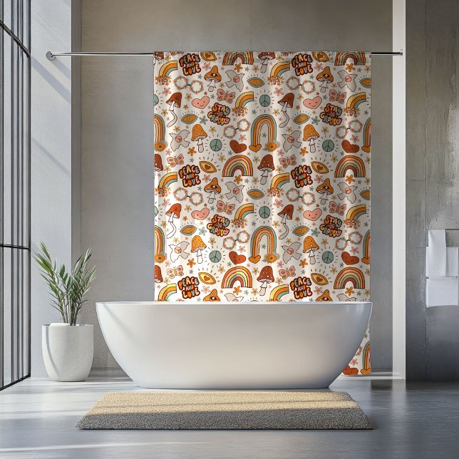 Retro Stay Groovy Peace and Love Curtain Rusty Duschvorhang (Retro Stay Groovy Peace and Love Curtain Rusty)