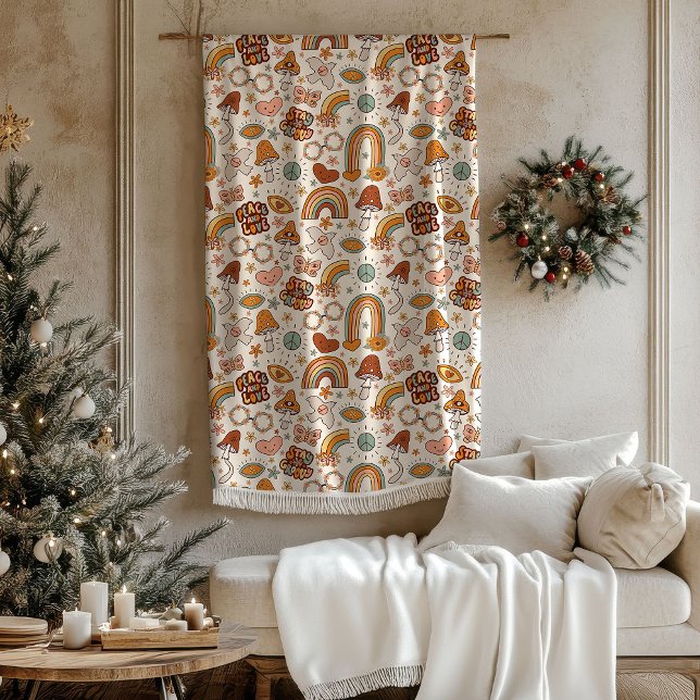 Retro Stay Groovy Peace and Love Mushrooms Blanket Fleecedecke (Retro Stay Groovy Peace and Love Mushrooms Blanket)