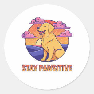 Retro Stay Pawsitive Golden Retriever Sonnenunterg Runder Aufkleber