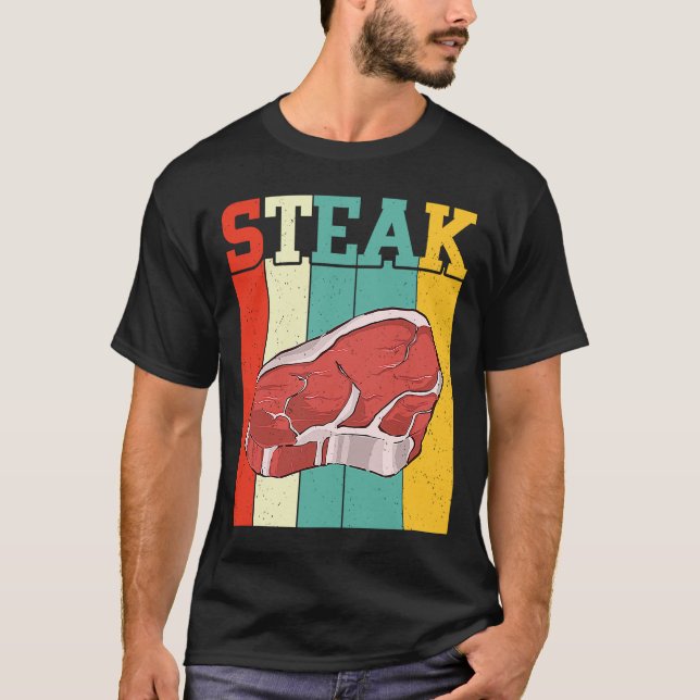 Retro Steak Roh Steak Fleisch Futter Rindfleisch G T-Shirt (Vorderseite)