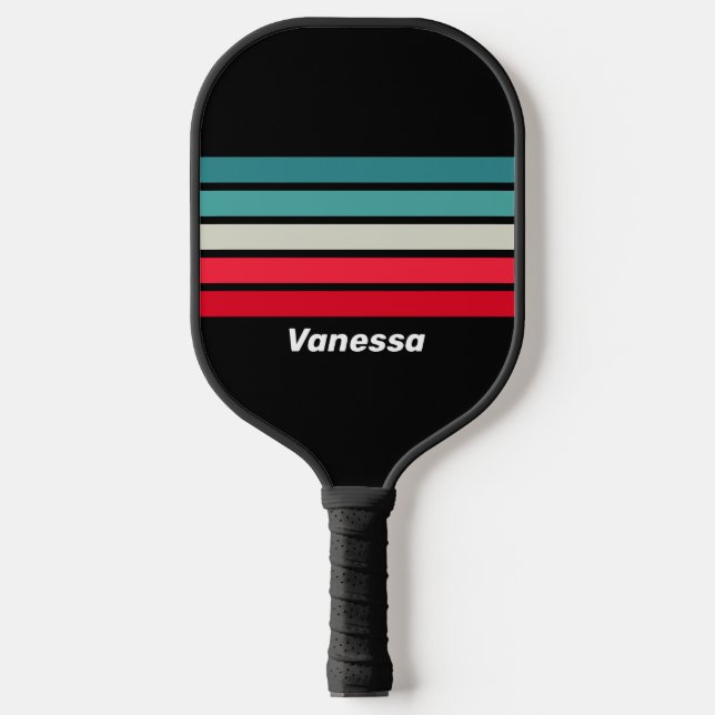 Retro Stealth Across quer mit Namen gestreift Pickleball Schläger (Vorderseite)