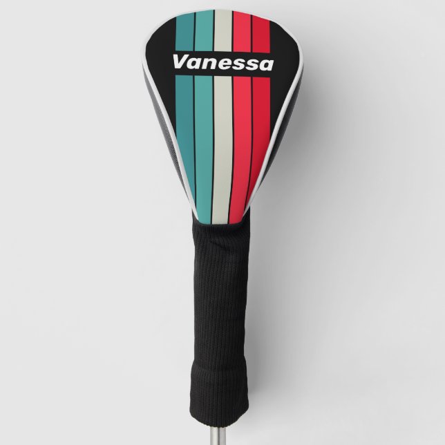 Retro Stealth Rainbow Pin Striped with Name Golf Headcover (Vorderseite)