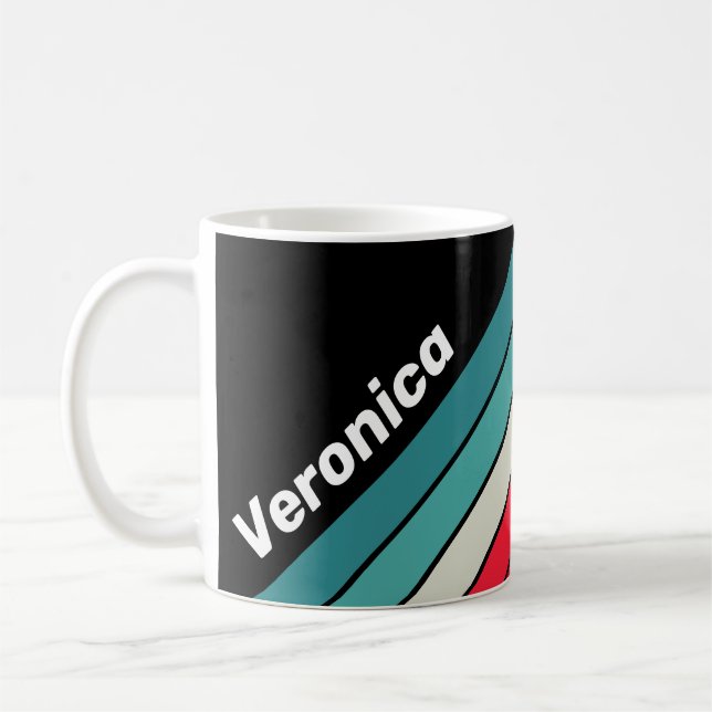 Retro Stealth Regenbogen gestreift mit Namen Kaffeetasse (Links)
