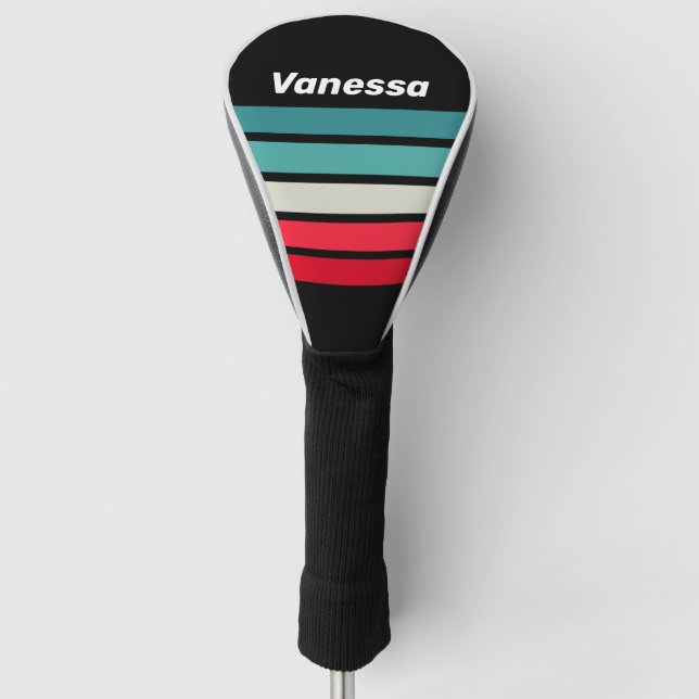 Retro-Stealth-Regenbogen-Querstreifung mit Namen Golf Headcover (Vorderseite)