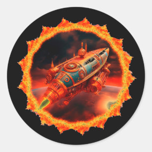 Retro-Steampunk-Mondrakete Runder Aufkleber