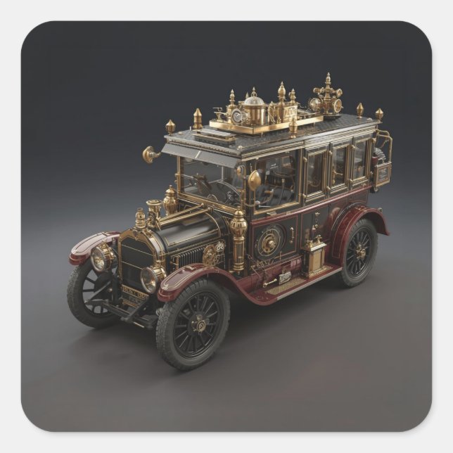 Retro Steampunk Police Cruiser Quadratischer Aufkleber (Vorderseite)