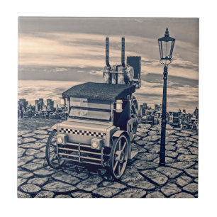Retro-Steampunk-Taxidroschken-Stadt Kunst Fliese