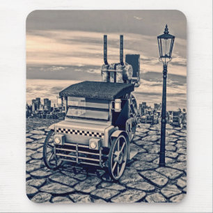 Retro-Steampunk-Taxidroschken-Stadt Kunst Mousepad
