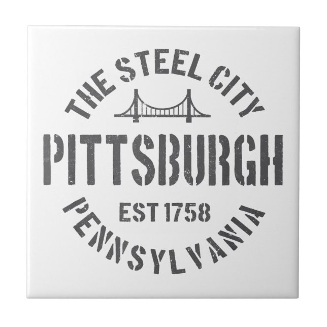 Retro Steel City Pittsburgh Pennsylvania Yinz vint Fliese (Vorderseite)