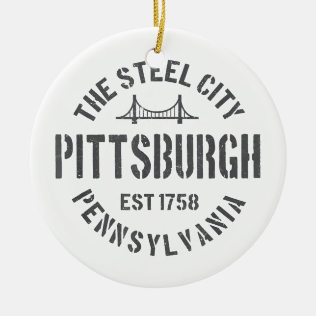 Retro Steel City Pittsburgh Pennsylvania Yinz vint Keramik Ornament (Vorne)