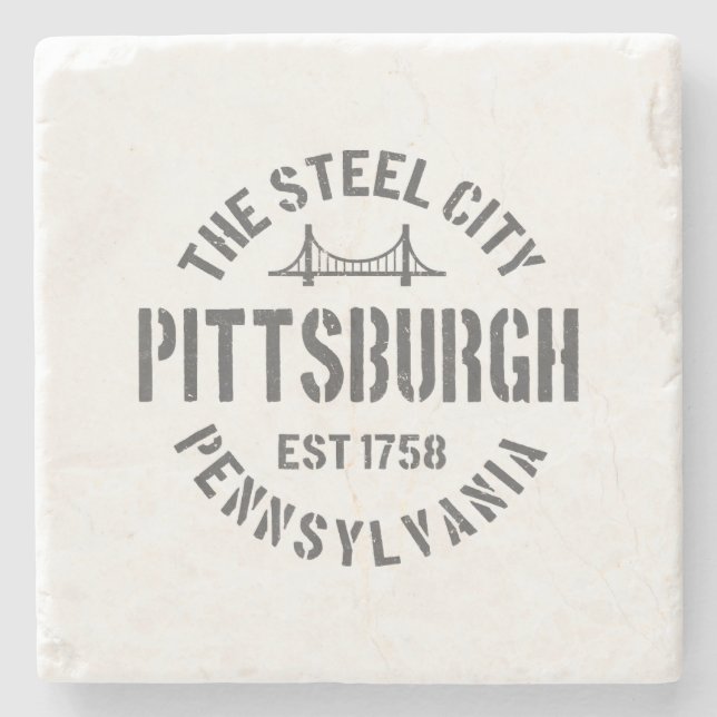 Retro Steel City Pittsburgh Pennsylvania Yinz vint Steinuntersetzer (Vorderseite)