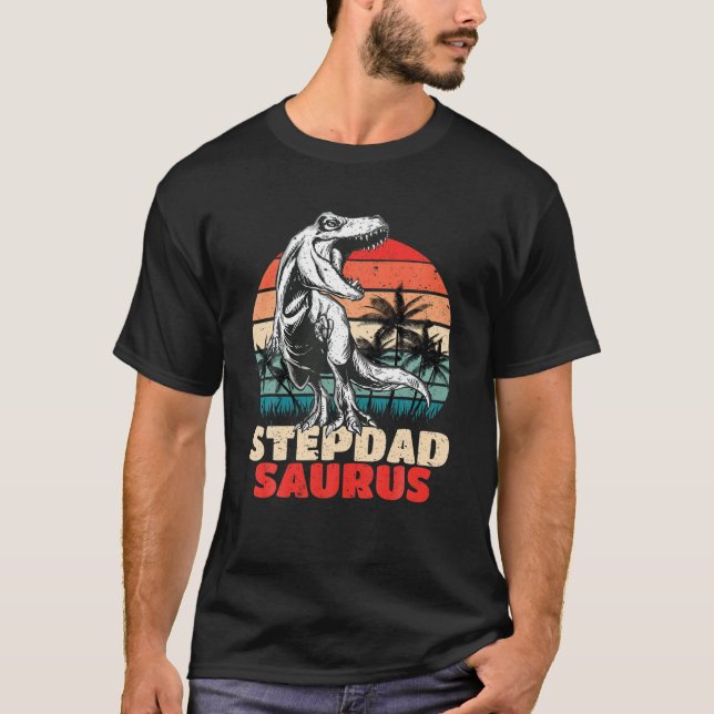 Retro Stepdadsaurus Rex Funny Stepdad Saurus Dinos T-Shirt (Vorderseite)