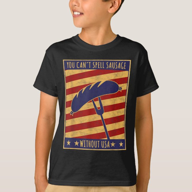 Retro Ster You Can't Spell Sausage Without Usa  T-Shirt (Vorderseite)