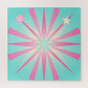 Retro-Sternenexplosion Pink-Mint-Glanz Puzzle
