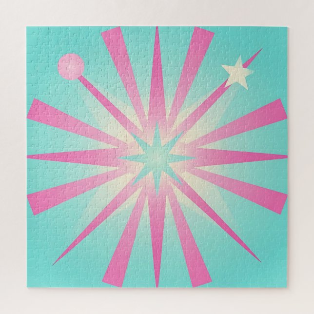 Retro-Sternenexplosion Pink-Mint-Glanz Puzzle (Vertikal)