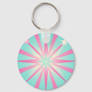Retro-Sternenexplosion Pink-Mint-Glanz Schlüsselanhänger