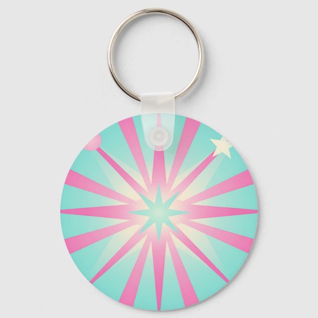 Retro-Sternenexplosion Pink-Mint-Glanz Schlüsselanhänger (Vorderseite)