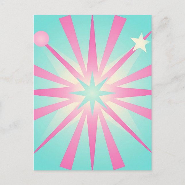 Retro-Sternenexplosion Pink Mint Glow Postkarte (Vorderseite)