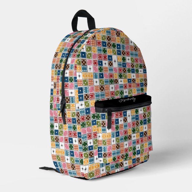 Retro Sternexplosion Dominoes Bedruckter Rucksack (Rückseitige Ecke links)