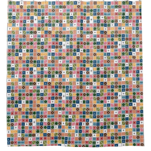 Retro Sternexplosion Dominoes Duschvorhang (Vorderseite)