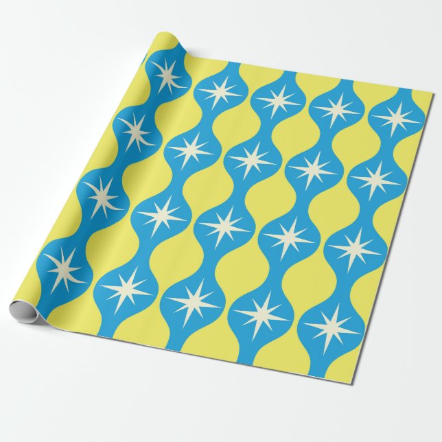 Retro-Sternexplosionen des Mitteljahrhunderts auf  Geschenkpapier (Ungerollt)