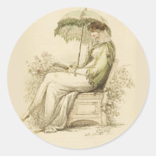 Retro-Sticker - Regency-Dame beim Lesen - Rund Runder Aufkleber