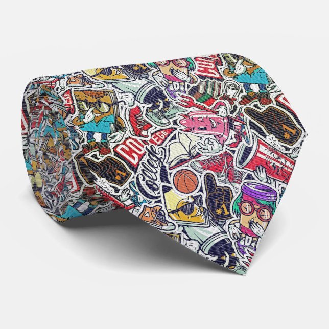Retro-Stickerbombe - Cartoon-Graffiti Krawatte (Gerollt)