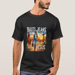 Retro-Stiefel Jeans und Jesus Country-Musik Cowgir T-Shirt