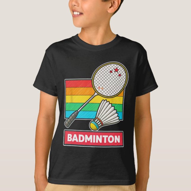 Retro-Stil Badminton Racket und Shuttle T-Shirt (Vorderseite)