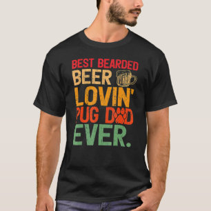 Retro-Stil Bester bärtiger bierliebender Pug-Vater T-Shirt