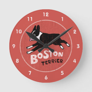 Retro-Stil Boston-Terrier springender Hund Runde Wanduhr