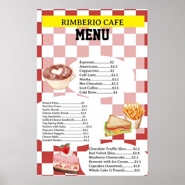 Retro-Stil-Cafe-Geschäft-Essen-Menü-Poster Poster (Vorne)