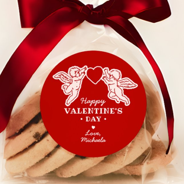 Retro-Stil Cupid-Kritzeleien Frohen Valentinstag Runder Aufkleber (Von Creator hochgeladen)