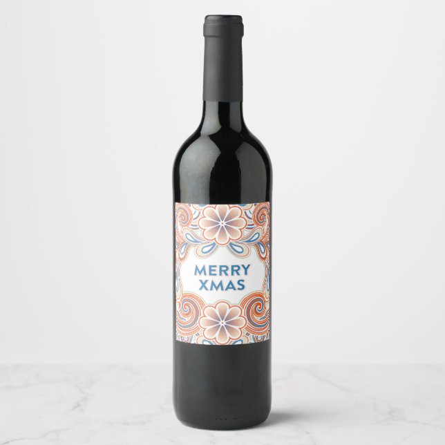 Retro-Stil Frohe Weihnachten Weinetikett (Vorderseite)