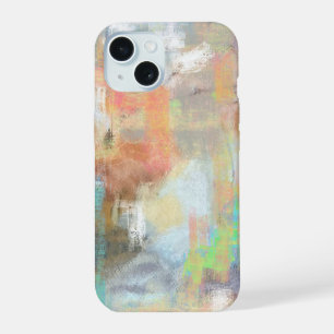 Retro-Stil,gelb,pfirsich,taupe,grau,cyan-gemalt iPhone 15 Hülle