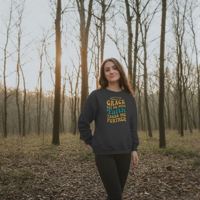 Retro-Stil Grace und Faith-Design Tri-Blend Shirt (Grace got me here black sweatshirt faith design)