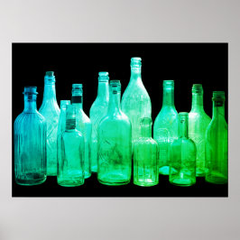 Retro-Stil Grüne Glasflaschen in der Fensterwand Poster