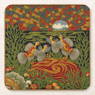 Retro-Stil grüner Teppich exotische Vögel Rechteckiger Pappuntersetzer