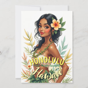 Retro-Stil Hawaii Reise Honolulu Hula-Mädchen Feiertagskarte