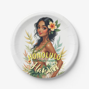 Retro-Stil Hawaii Reise Honolulu Hula-Mädchen Pappteller