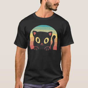 Retro-Stil-Katze Vintage-Schwarze Katze Gelbe Auge T-Shirt