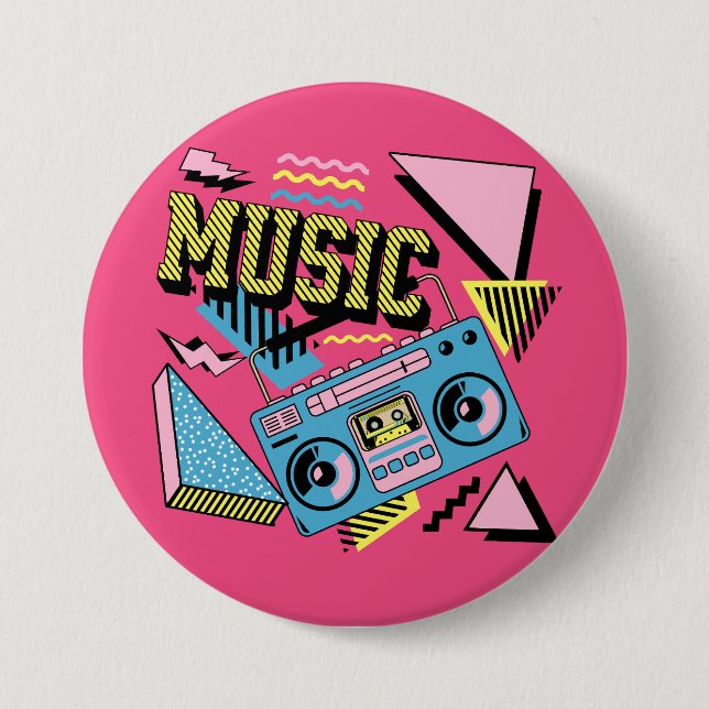 Retro-Stil Musik Boombox-Design Button (Vorderseite)
