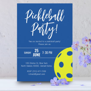 Retro-Stil Neonblau-Themen-Pickleball-Geburtstag Einladung