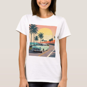 Retro-Stil Oldtimer auf einer Küstenstraße T-Shirt