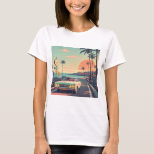 Retro-Stil Oldtimer auf Strandstraße T-Shirt
